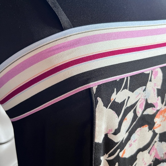 DKNY Black Striped & Floral Print Scarf Dress - Picture 5 of 10